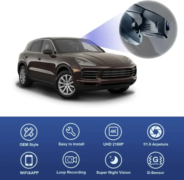 4K Dash Cam Suitable for Porsche Macan 95B Panamera 970 Cayenne 958 92A E2 (Model B), OEM Factory Look, 2160P UHD Video, Built-i - Image 4