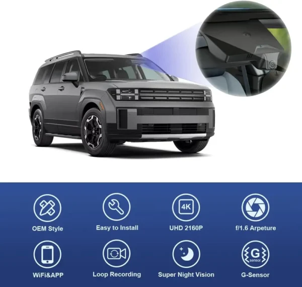4K Dash Cam Suitable for Hyundai Santa Fe 2024 2025 (Part No#P6000) SE SEL Limited Calligraphy XRT, OEM Look, UHD 2160P Video, W - Image 4