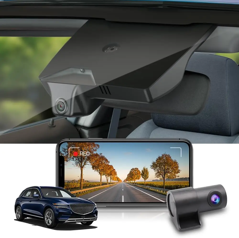 Used 2K Dual Dash Cam for 2022-2025 Genesis GV70 2.5T Standard 3.5T Sport (Has Auto-Dimming), OEM Look, Front 1440P+Rear 1080P V