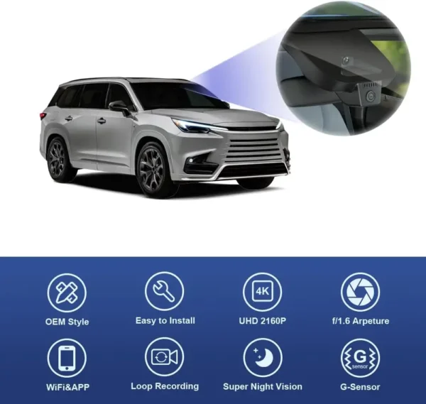 4K Dash Cam Suitable for Lexus TX 2024-2025 TX 350 TX 500h Premium Luxury F Sport, OEM Factory Look, UHD 2160P Video, Built-in W - Image 3