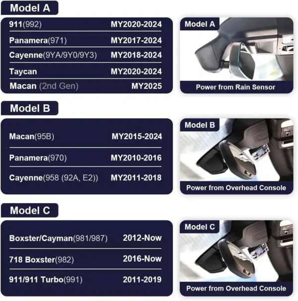 4K Dash Cam Suitable for Porsche Macan 95B Panamera 970 Cayenne 958 92A E2 (Model B), OEM Factory Look, 2160P UHD Video, Built-i - Image 2