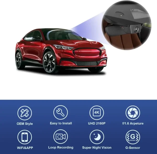 4K Dash Cam Suitable for Ford Mustang Mach-E 2021-2025 GT Select Premium, OEM Factory Look, 2160P UHD Video, Built-in WiFi & APP - Image 4