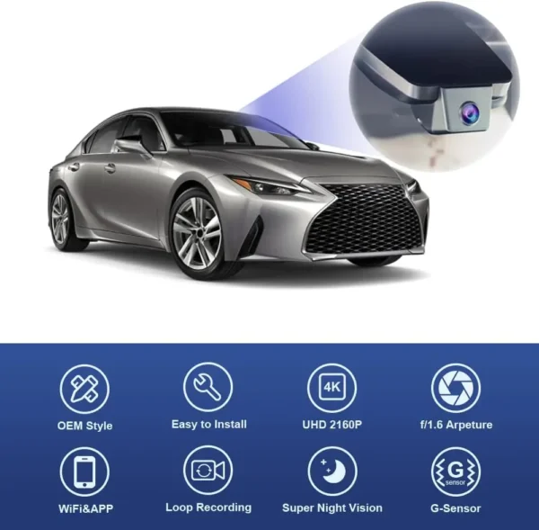 4K Dash Cam Compatible with Lexus is 2017-2024 IS350 IS300 AWD IS200t F Sport, OEM Factory Look, 2160P UHD Video, Built-in WiFi - Image 4