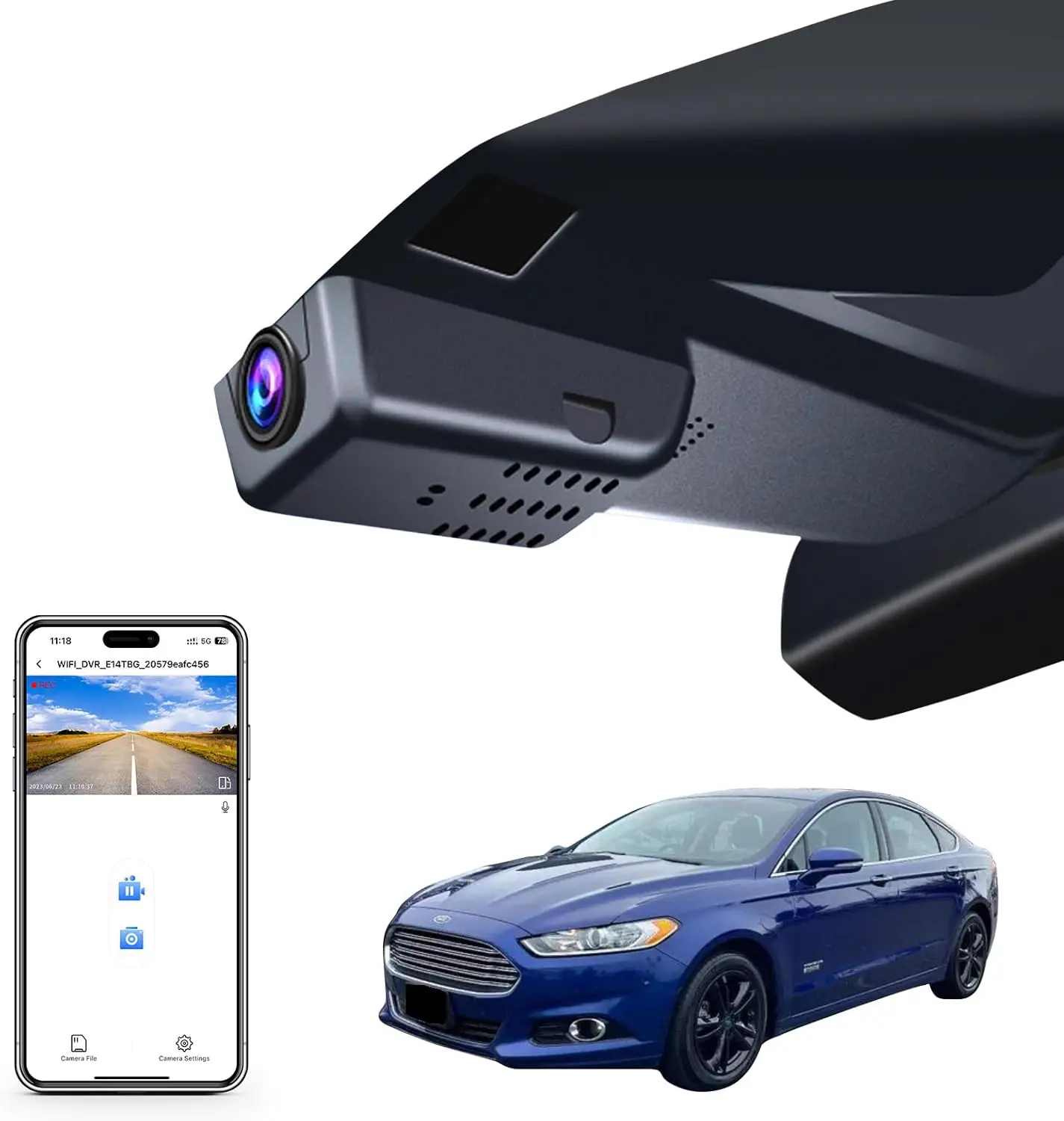 4K Dash Cam fit for Ford Fusion 2013-2020 Gen2, S SE SEL Titanium Accessories, UHD 2160P Video, WiFi & App, G-Sensor, Loop Recor