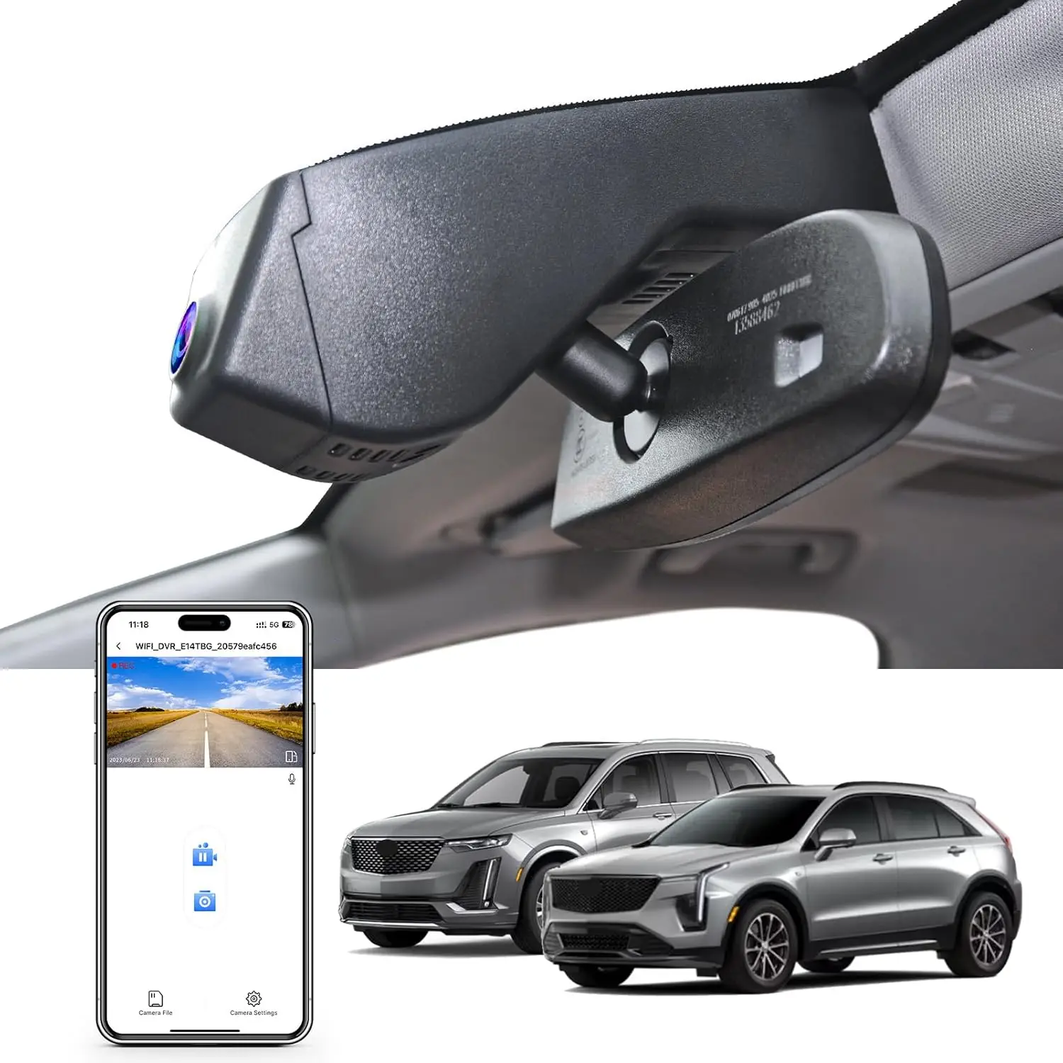4K Dash Cam Custom fit for Cadillac XT5 2017-2025 XT6 2020-2025(Model A), UHD 2160P Video, WiFi, App, Loop Recording, Easy to In