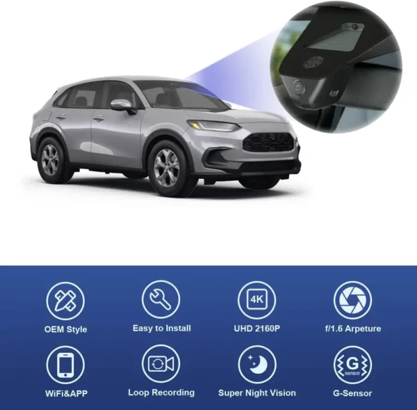 4K Dash Cam Suitable for Honda HR-V 2023 2024 2025 Sport LX EX-L (Gen3), OEM Factory Look, UHD 2160P Video, Built-in WiFi & APP, - Image 3